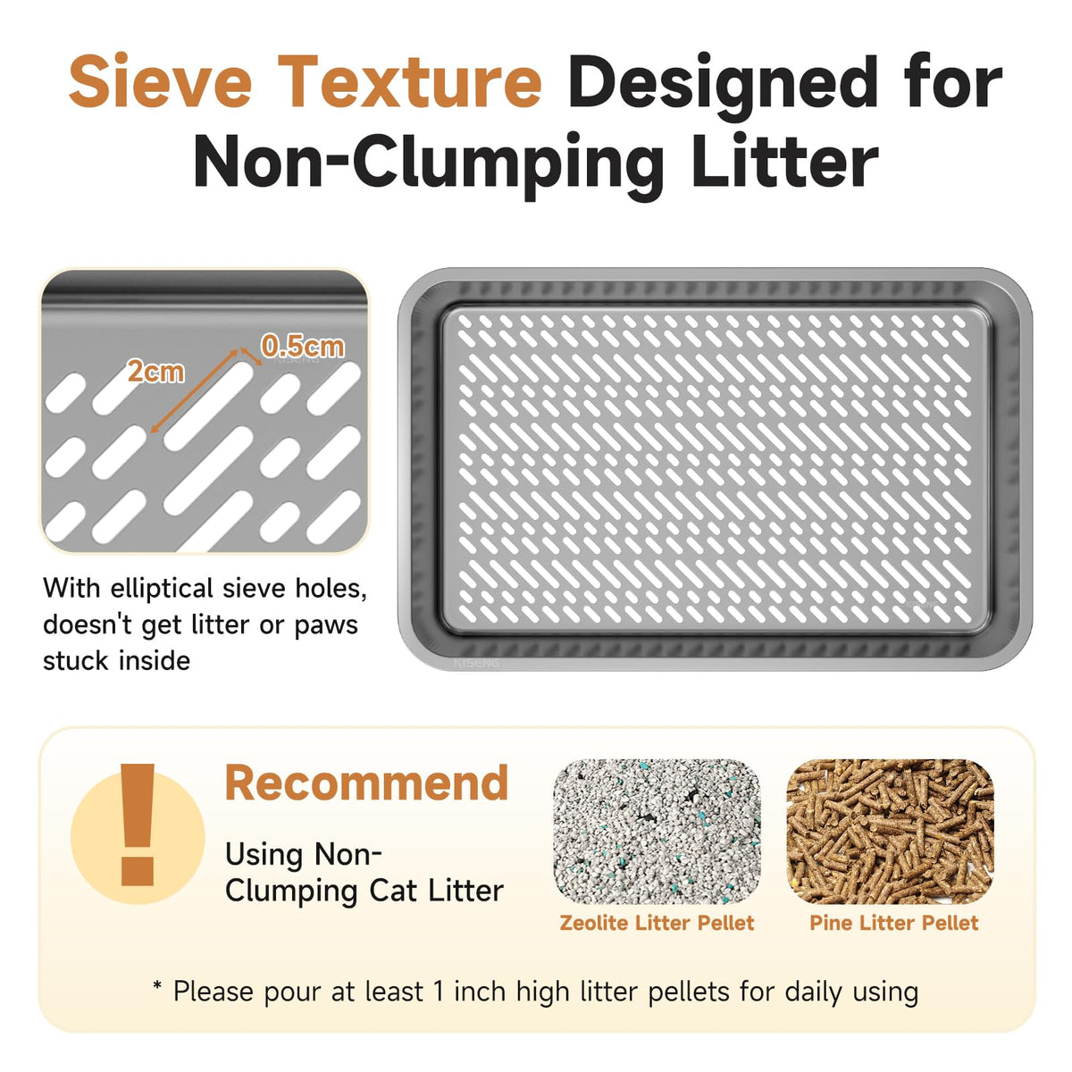 Stainless Steel Sifting Litter Box for Pine Pellets (Light Grey XL)