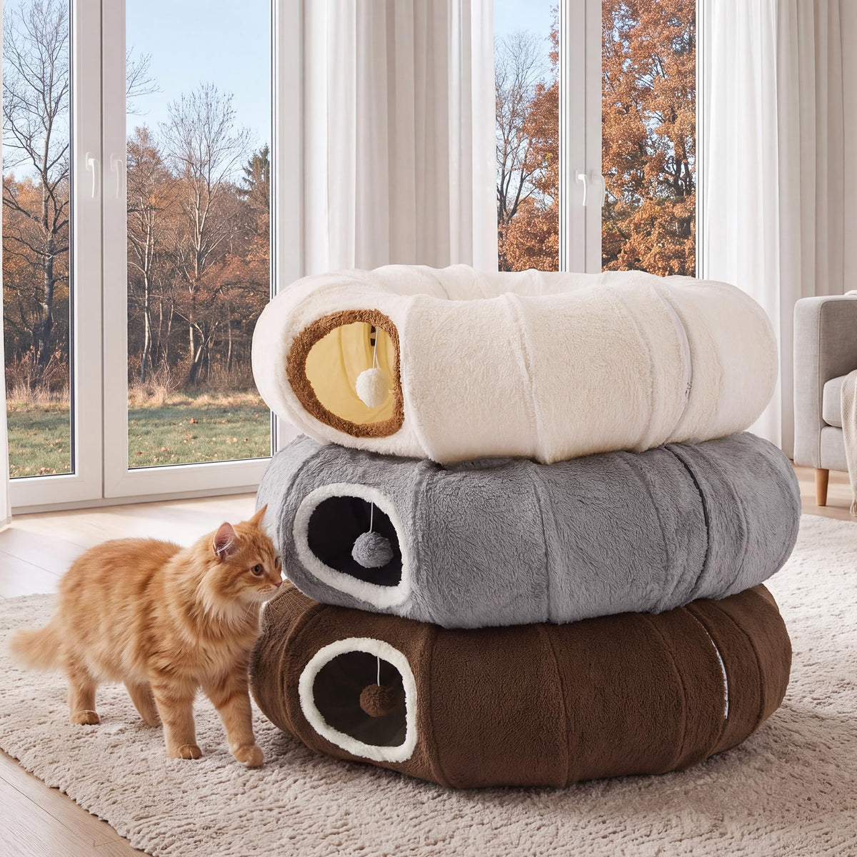 Cat Tunnel Bed for Indoor Cats (Brown / Standard)
