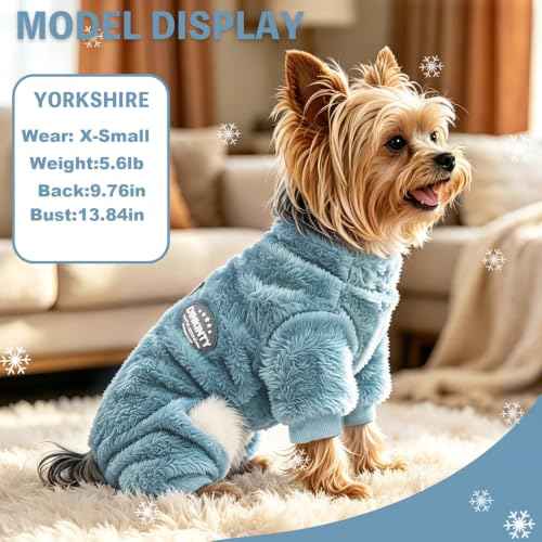 Fleece Dog Pajamas Winter Warm Dog Sweater for Small Dogs Thermal Soft Puppy Pjs Coat Stretchy Jumpsuit Doggie Pet Clothes Outfits Cat Apparel (Steel Blue / Large)