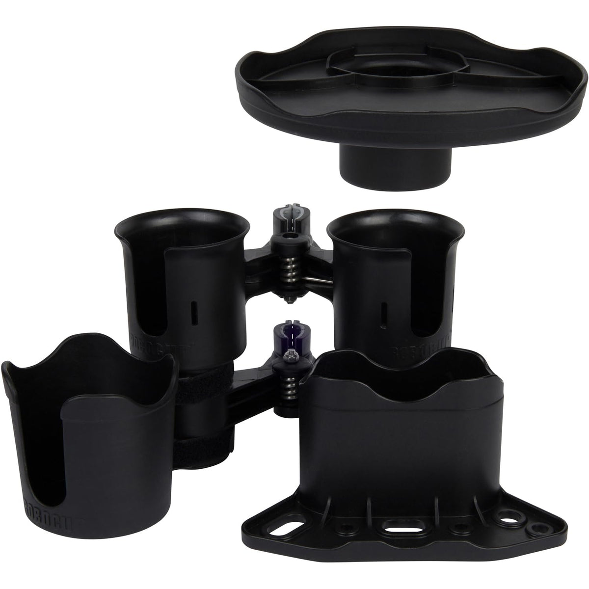Black), Patented Clamp On Boat Cup Holder |Multifunction Dual Drink Caddy for Fishing Poles, Tools, Net, Gaff |Portable Storage for Boating, Beach, Umbrellas, Golf Carts, Strollers (Black / Standard Spring)