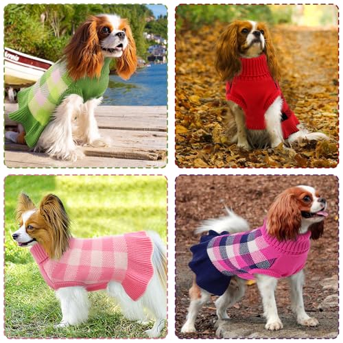 Dog Sweater Dress Plaid Knitwear for Large Dogs Girl Christmas Clothes (Navy / X-Large)