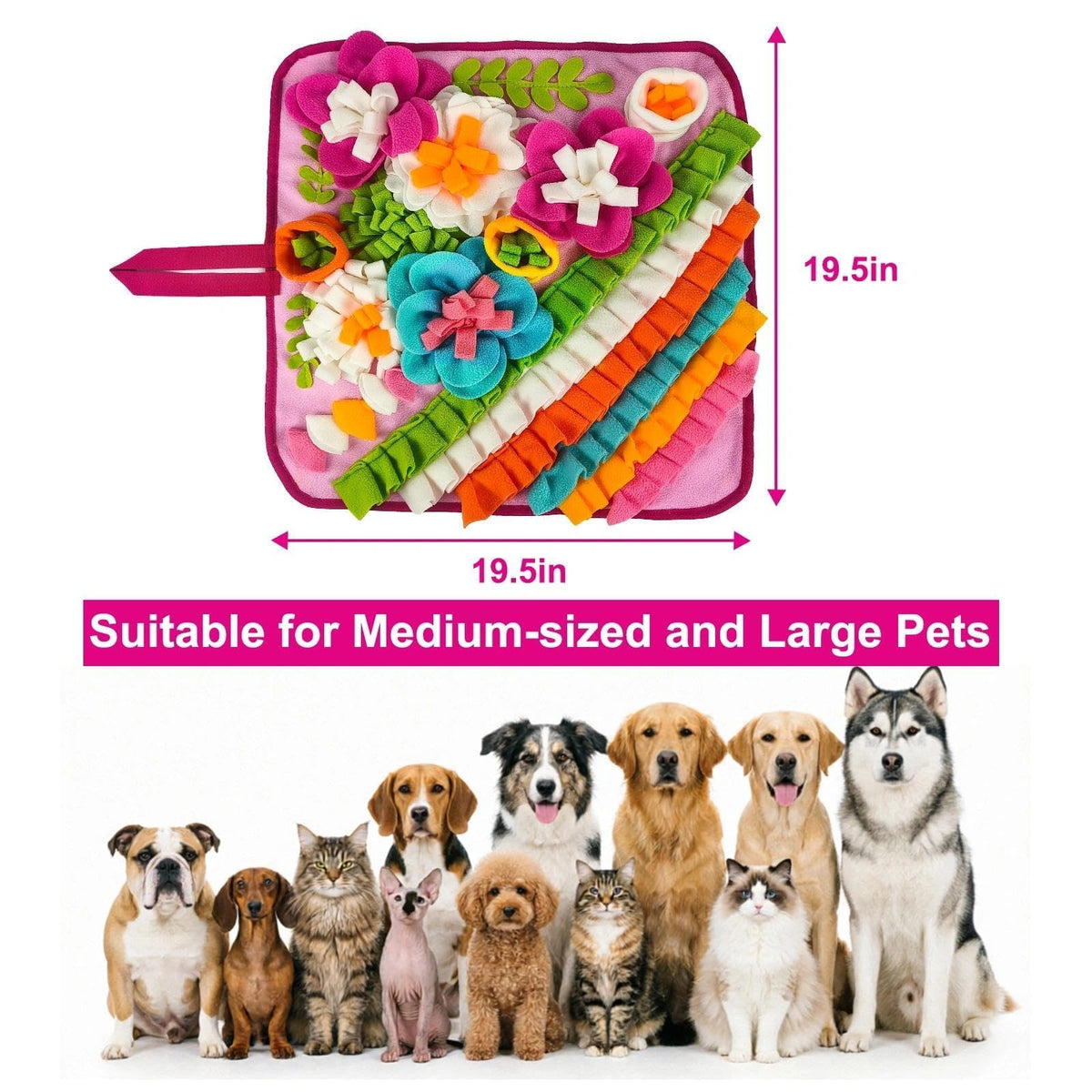 19.5" Snuffle Mat for Large Dogs (19.5"L x 19.5"W / pink)