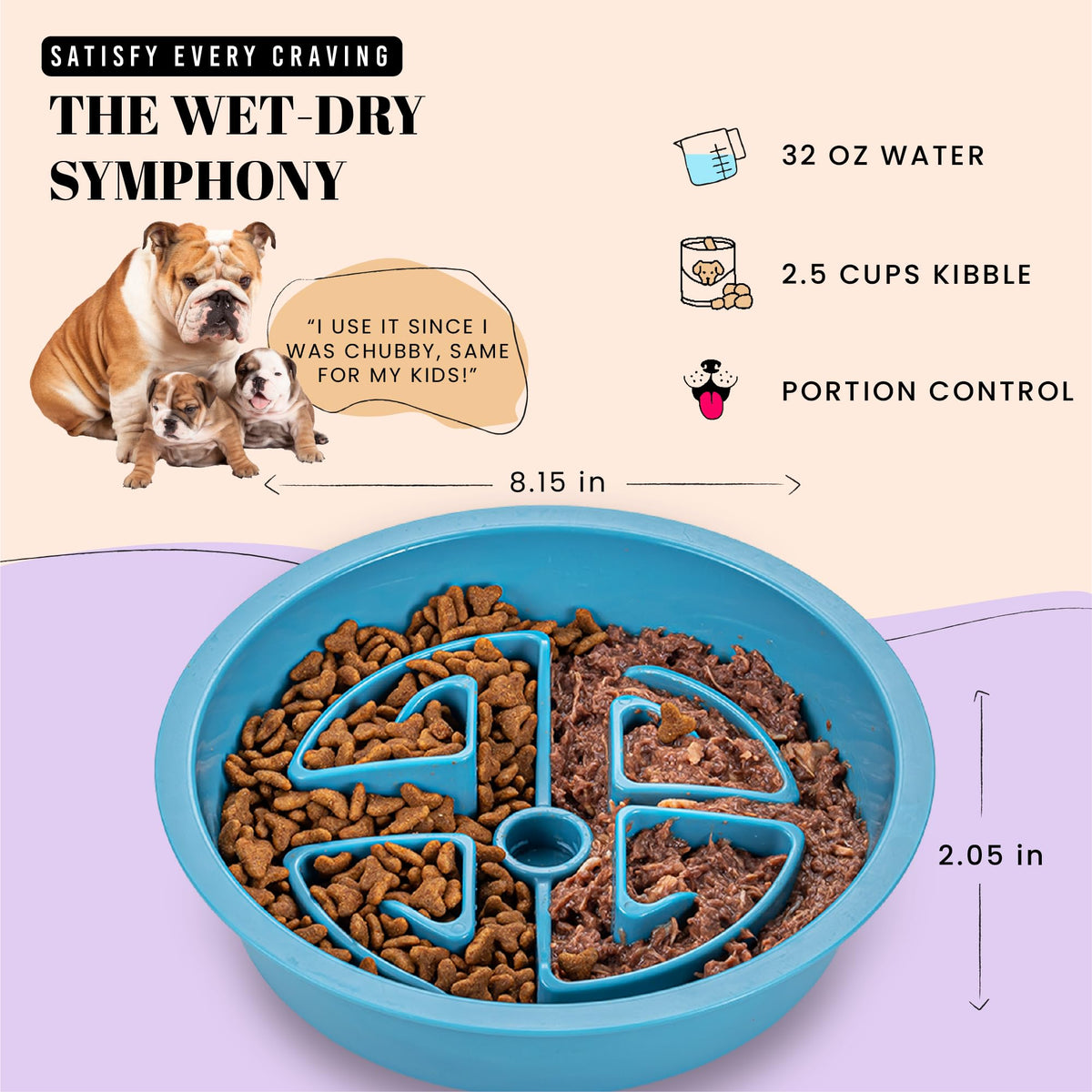 Slow Feeder Dog Bowls for Large Breeds Fits Raised Feeding Station (Slow Feeder Blue / 2.5 Cup - Fit 7.5-7.7'' Feeder Holes)