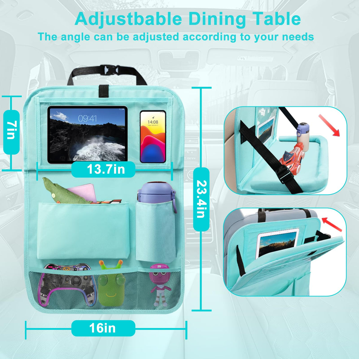 2 Pack Car Backseat Organizer with Foldable Table Tray Blue (Blue / 2 Pack with Food Tray)