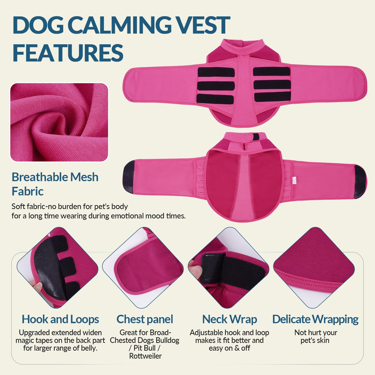 Dogs Anxiety Vest for Calming in Fireworks July of 4th Holiday (Rose-Red / XL(Chest:30.7"-35.4"))
