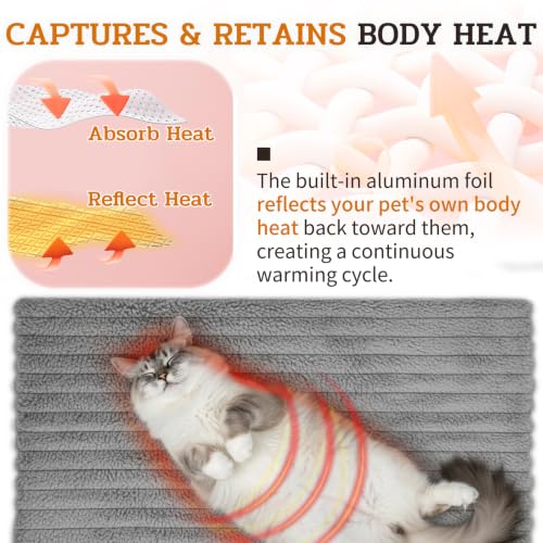 2Pcs Soft Plush Fluffy Self Warming Thermal Pet Mat for Dogs and Cats (Misty Gray / Small (20'' X 16'' X 1''))