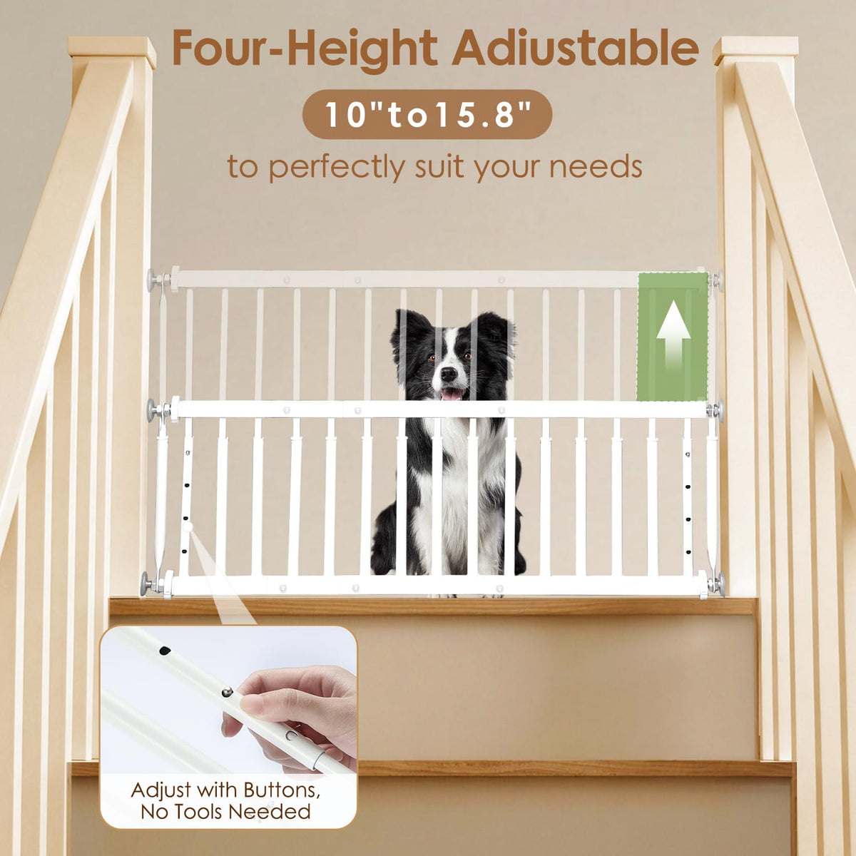 10'' 15.8'' Height Adjustable Dog Gate (White / 10''-15.8''H × 18''-46''W)