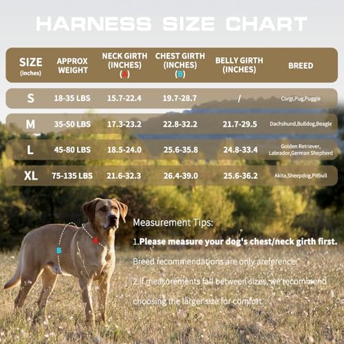 Dog Harness Medium Sized Dog (Khaki / M(Neck:17-23",Chest:22-32"),35-50 lbs)