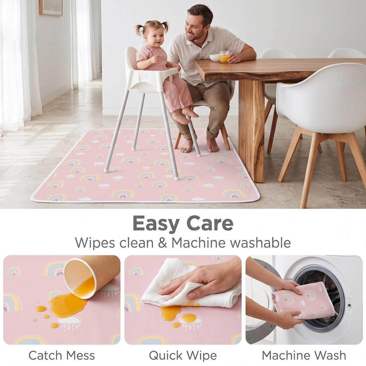 Splat Mat for Under High Chair (Rainbow Pink)