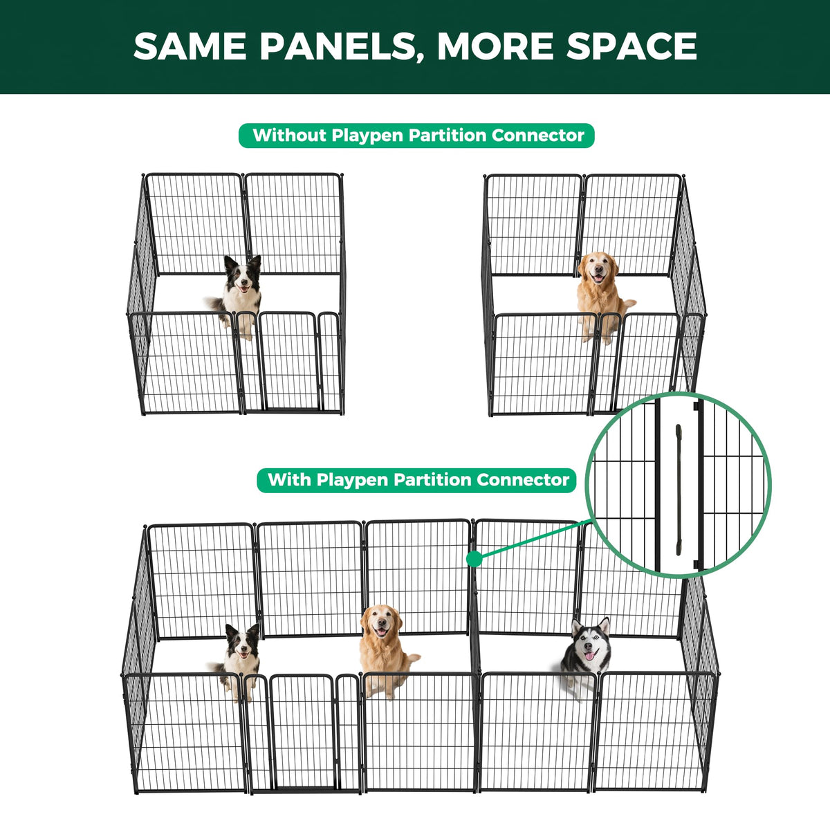 Homeplus Indoor Dog Playpen with Divider Connectors (Black / 40"H)