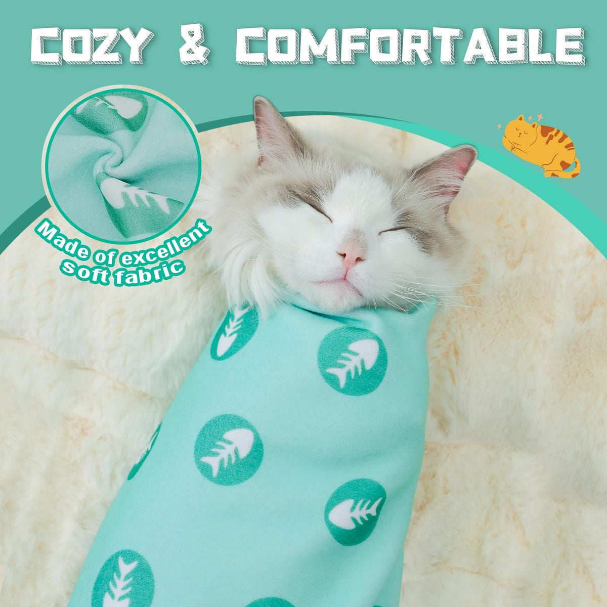 Cat Grooming Wrap for Nail Trimming (L-27.6in ( Weight:＜ 17lbs ) / GreenBone)