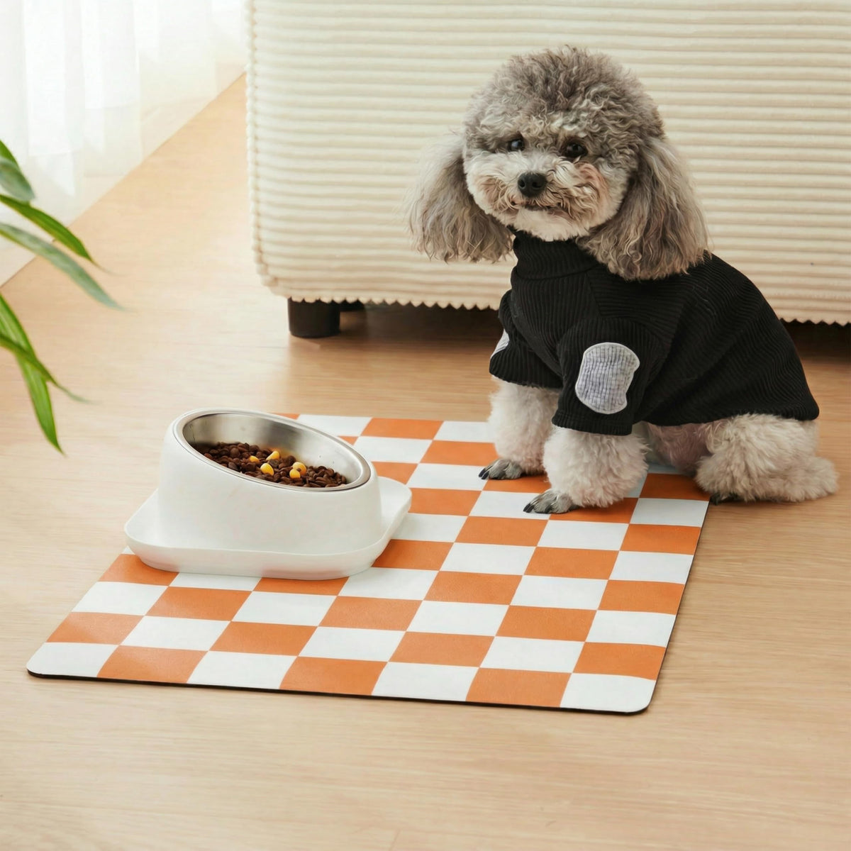 Checkered Dog Feeding Mat (24"L x 16"W / Orange)