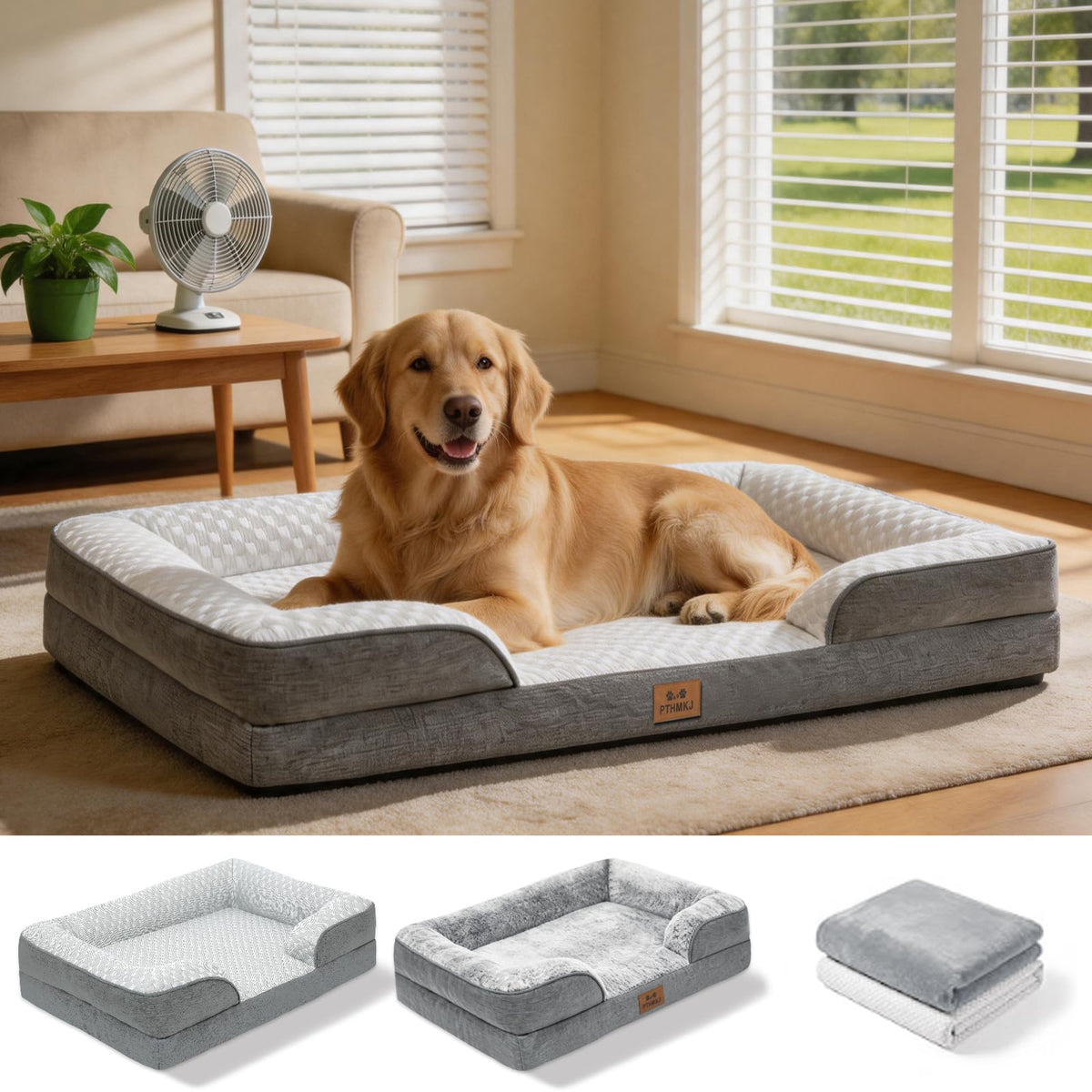 Orthopedic Extra Large Dog Bed (Dark Grey / 44.0" L x 31.5" W x 7.5" Th)
