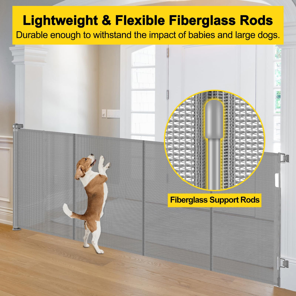 Reinforced 42" Extra Tall x 80" Wide Retractable Baby Gates with Rods (Gray / Reinforced 42" Tall X 80" Wide)