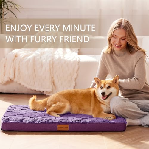 Orthopedic Dog Bed Washable Pet Crate Mat 30''X20'' Purple (Purple / 30"L x 20"W x 3.5"Th)