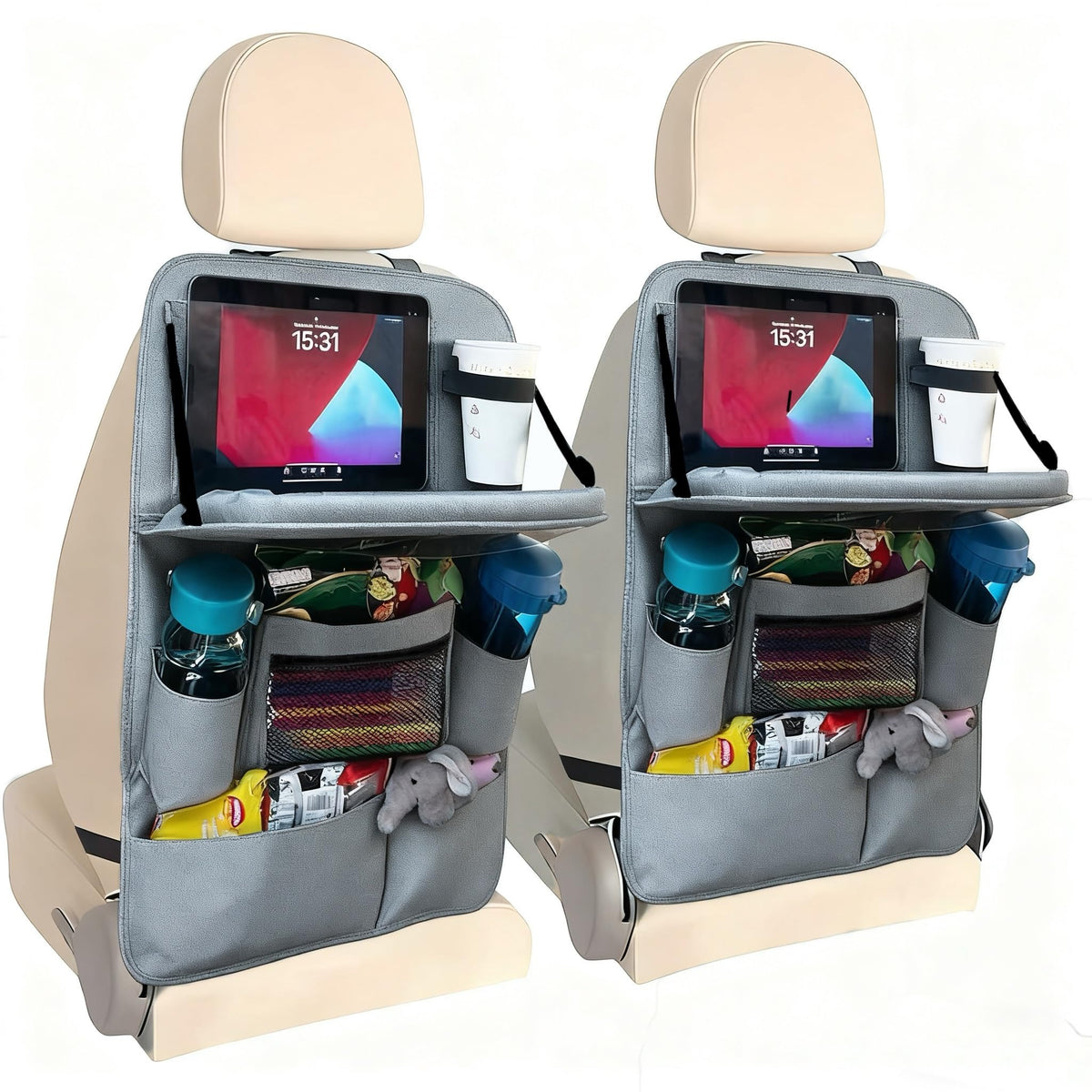 Backseat Car Organizer with Tray (2 Pack / Gray)