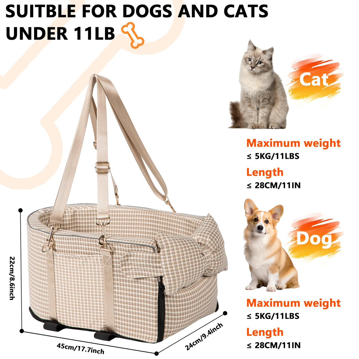 Center Console Dog Car Seat for Small Dogs