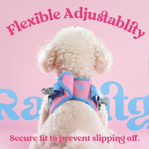 Dog Harness Small Sized and Leash Set (Pink & Blue / L (Chest: 18.2"-20.5"))