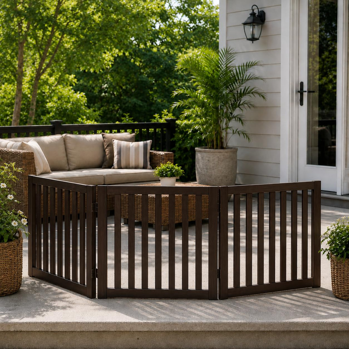 Freestanding Dog Gate (Espresso / 3 Panel 60" Wide)