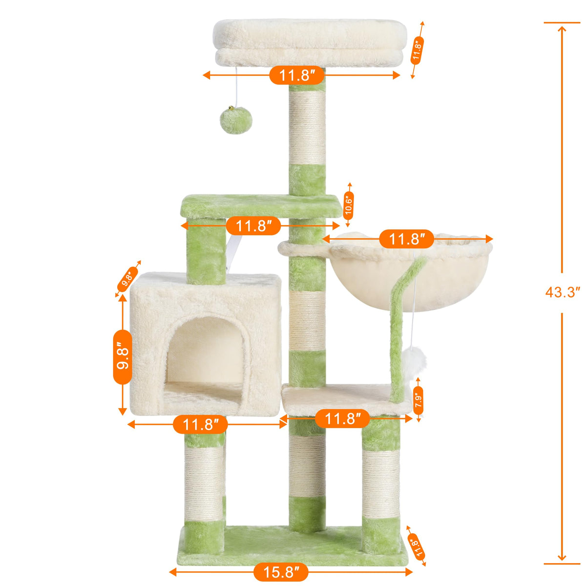 Cat Tree with Toy (Green and Beige / 43.3 inch)