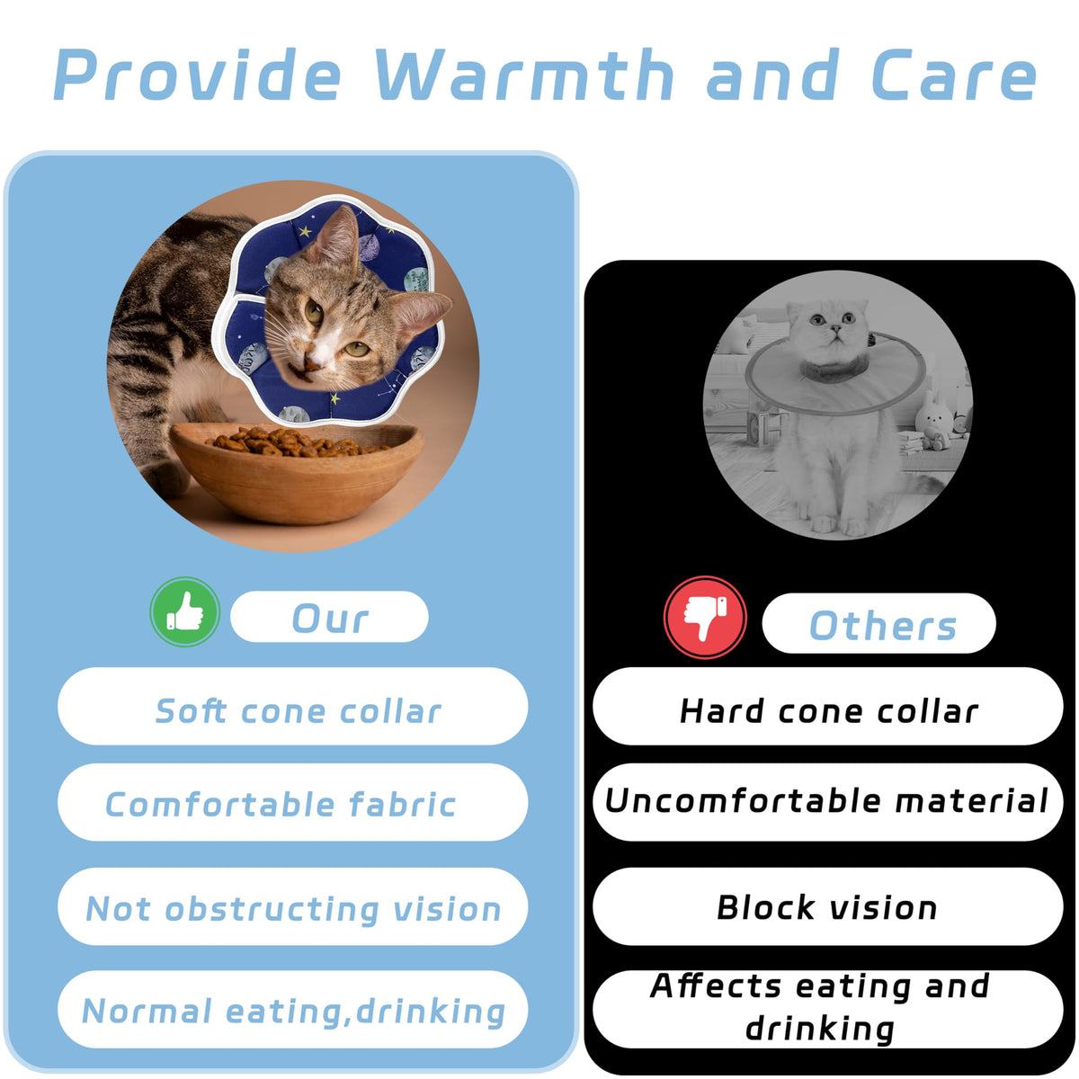 Soft Adjustable Cat Cone Collar (Blue / Medium)