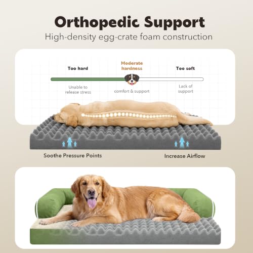 Orthopedic XL Dog Bed with Bolster for Extra Large Size Dogs (42.0"L x 30.0"W x 8.0"Th / Grass Green)