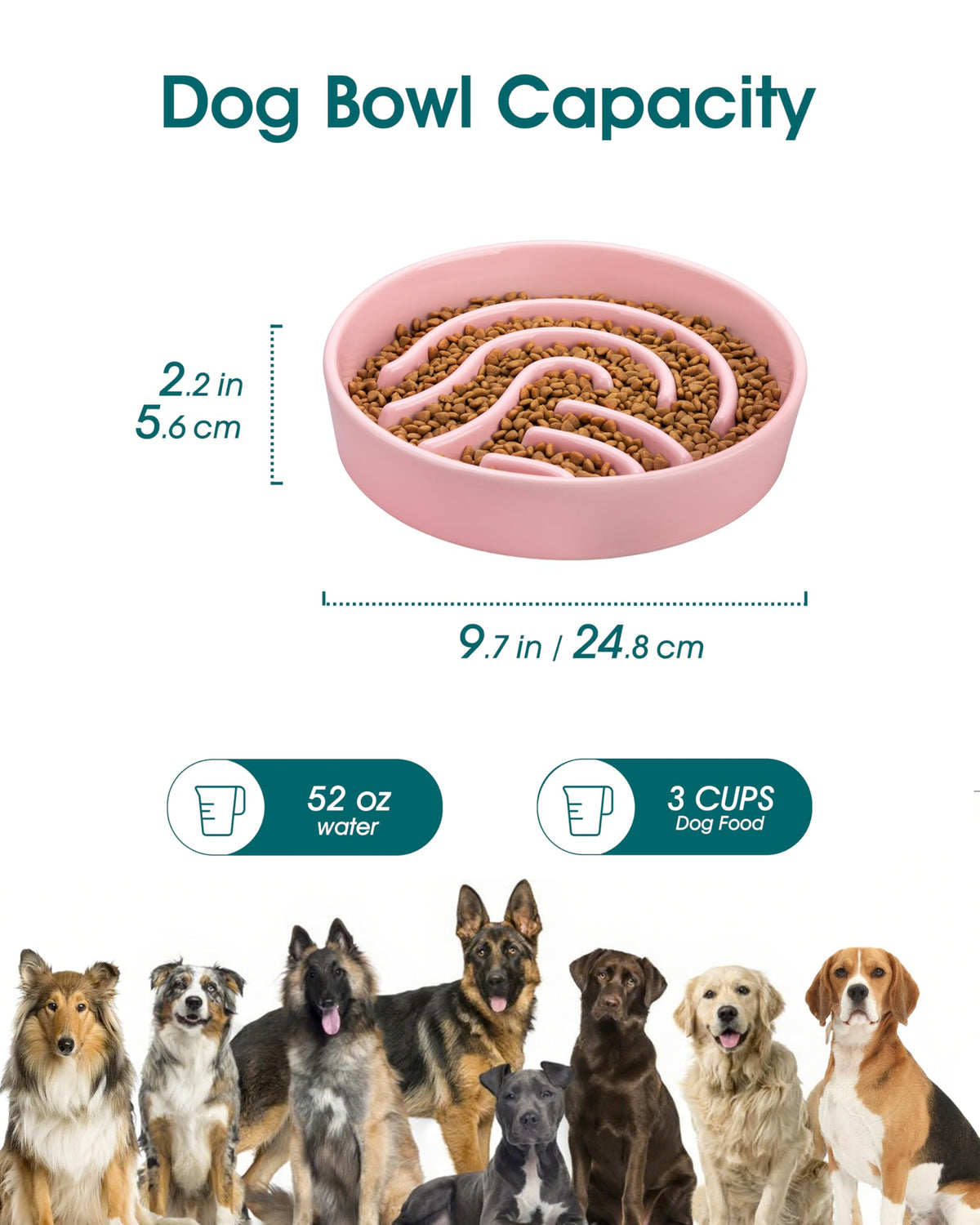Slow Feeder Dog Bowl (Pink / 3 Cups)
