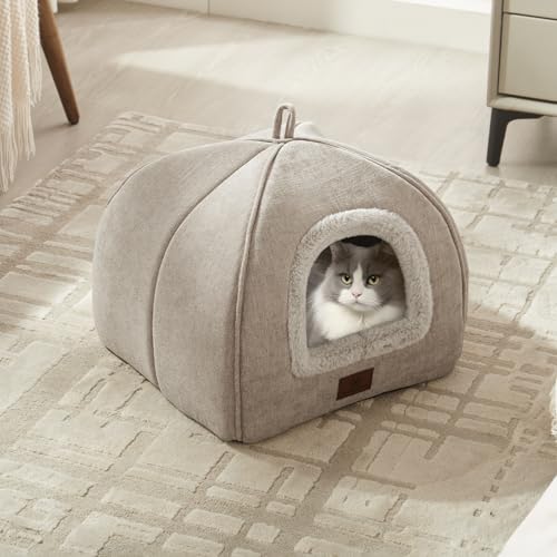 Cat Beds for Indoor Cats (light Beige / 15"D x 15"W x 15"H)