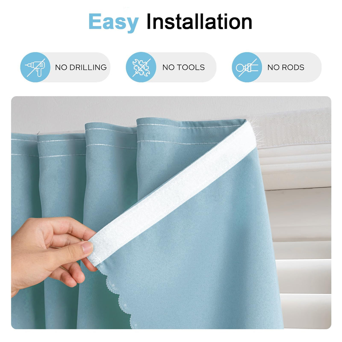 Self Adhesive Curtains (59"W x 71"L (Pack of 1) / Lake Blue)