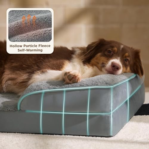 Self Warming Orthopedic Dog Beds Large Sized Dog Washable Original (Self Warming-Grey / 35"l X 25"w X 6.5"th)