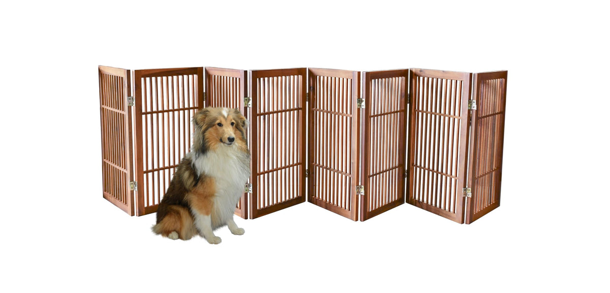 Pet Dog Gate Freestanding (8 Panel 30" Tall / Brown Pet Gate)