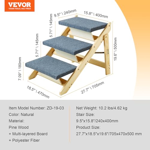 SKYSHALO Wooden Pet Steps (Natural / 3-Step Foldable)
