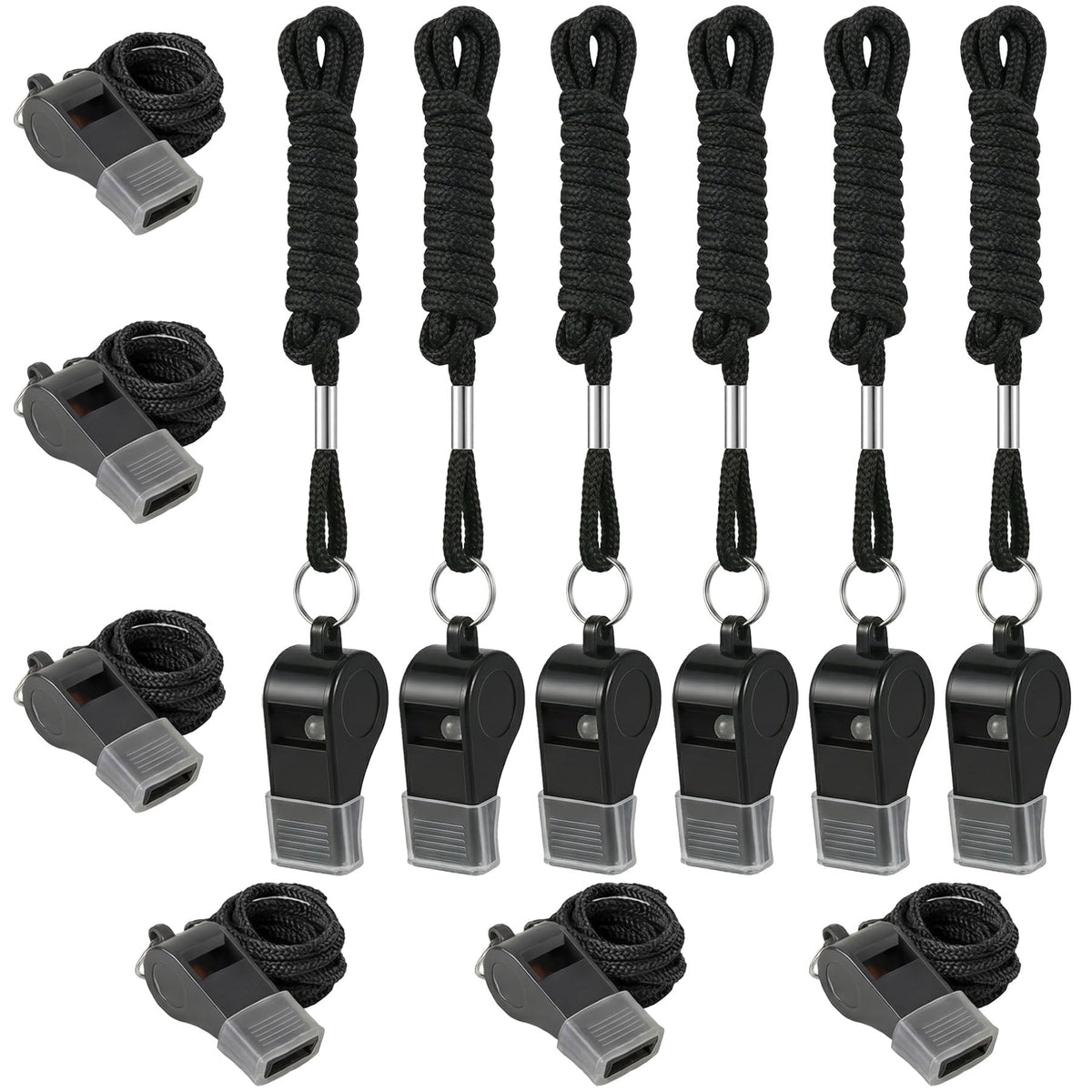 Whistle Plastic Whistles with Lanyard & Cover (12 Pcs Black)