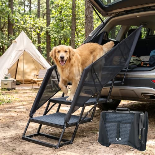 Foldable Dog Steps for Car SUV (Standard 17"W with Net Guard)