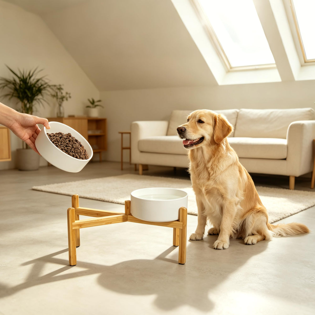 Elevated Ceramic Dog Bowl Set (White / Large)