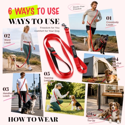 Hands Free Dog Leash (5.9-8.2 FT Red)
