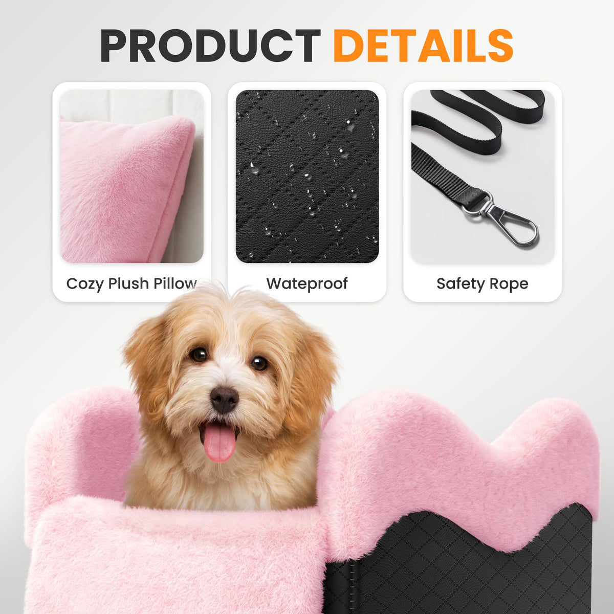 Center Console Dog Car Seat for Small Dogs Under 11lbs (Black/Pink / Small)