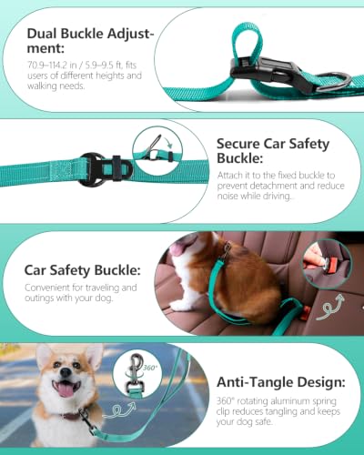 Hands Free Dog Leash with Seatbelt Set (Green / 71-114‘’)