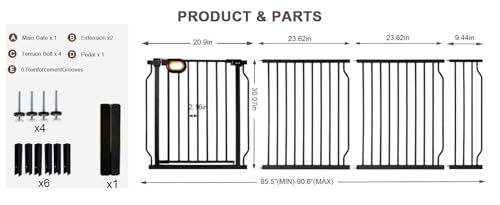 85.5 90.6 Inch Extra Wide Baby Gate for Stairs Doorways (Black / 85.5-90.6inch)