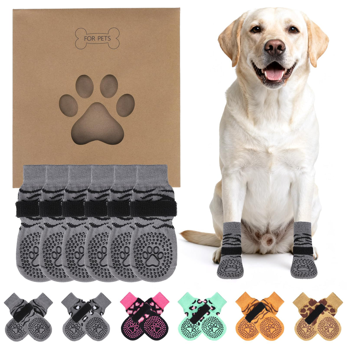 Anti Slip Dog Socks for Hot (Tiger Grey / Small/Medium)