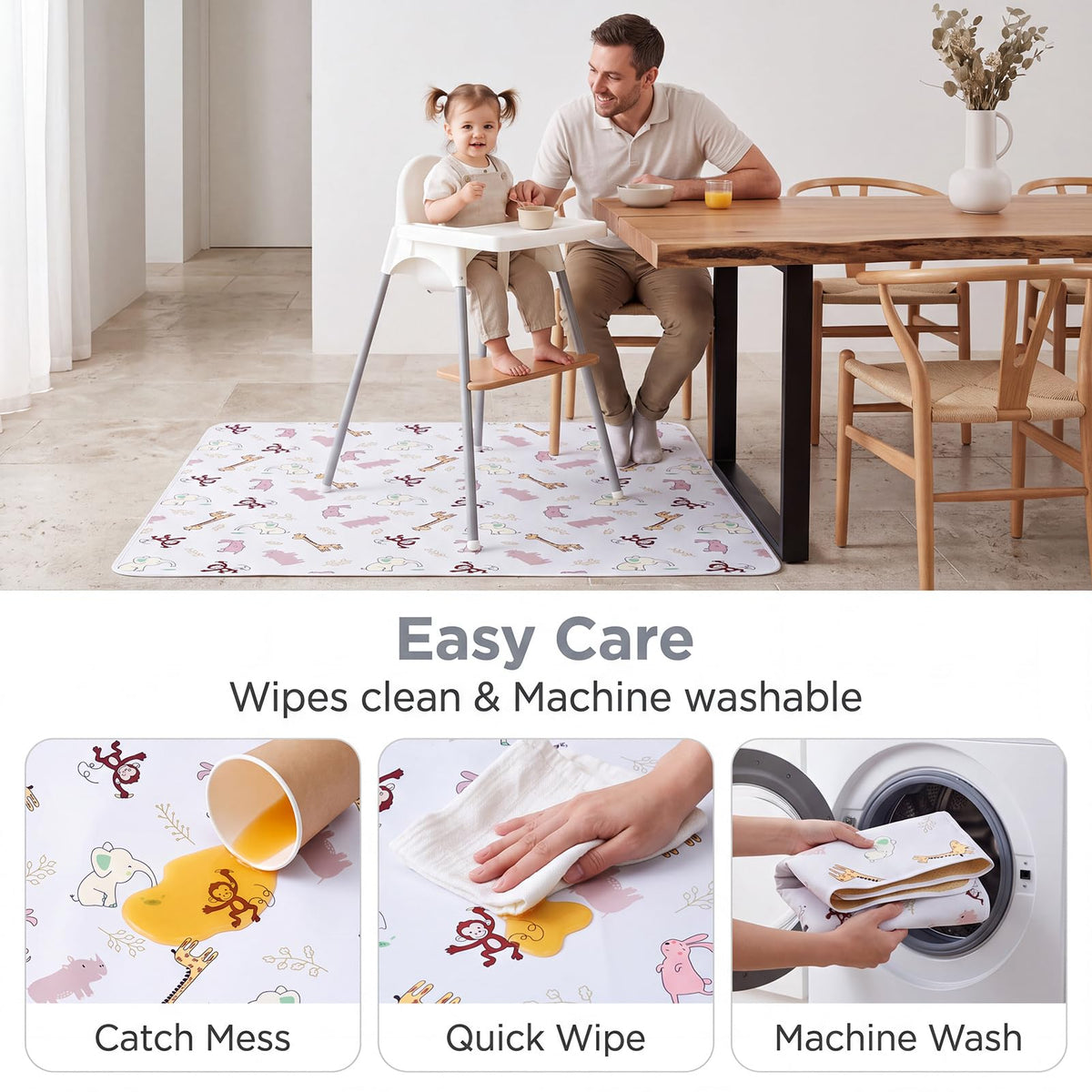 Splat Mat for Under High Chair (Jungle Animals)