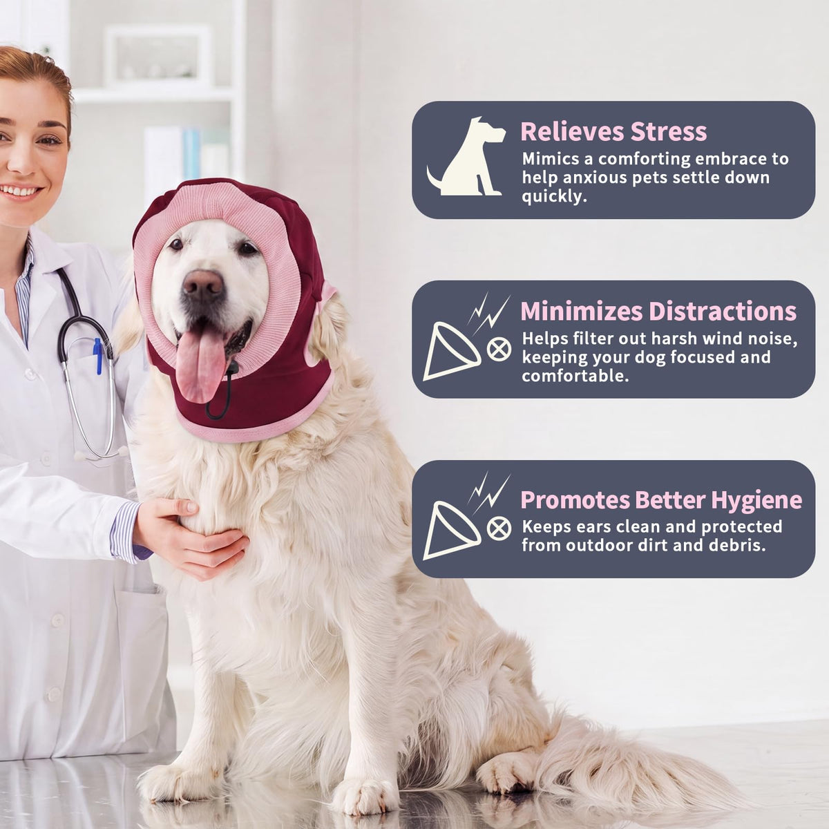 Dog Ear Muffs for Noise Protection No Shake Ear Wrap for Dogs (Red / Medium)