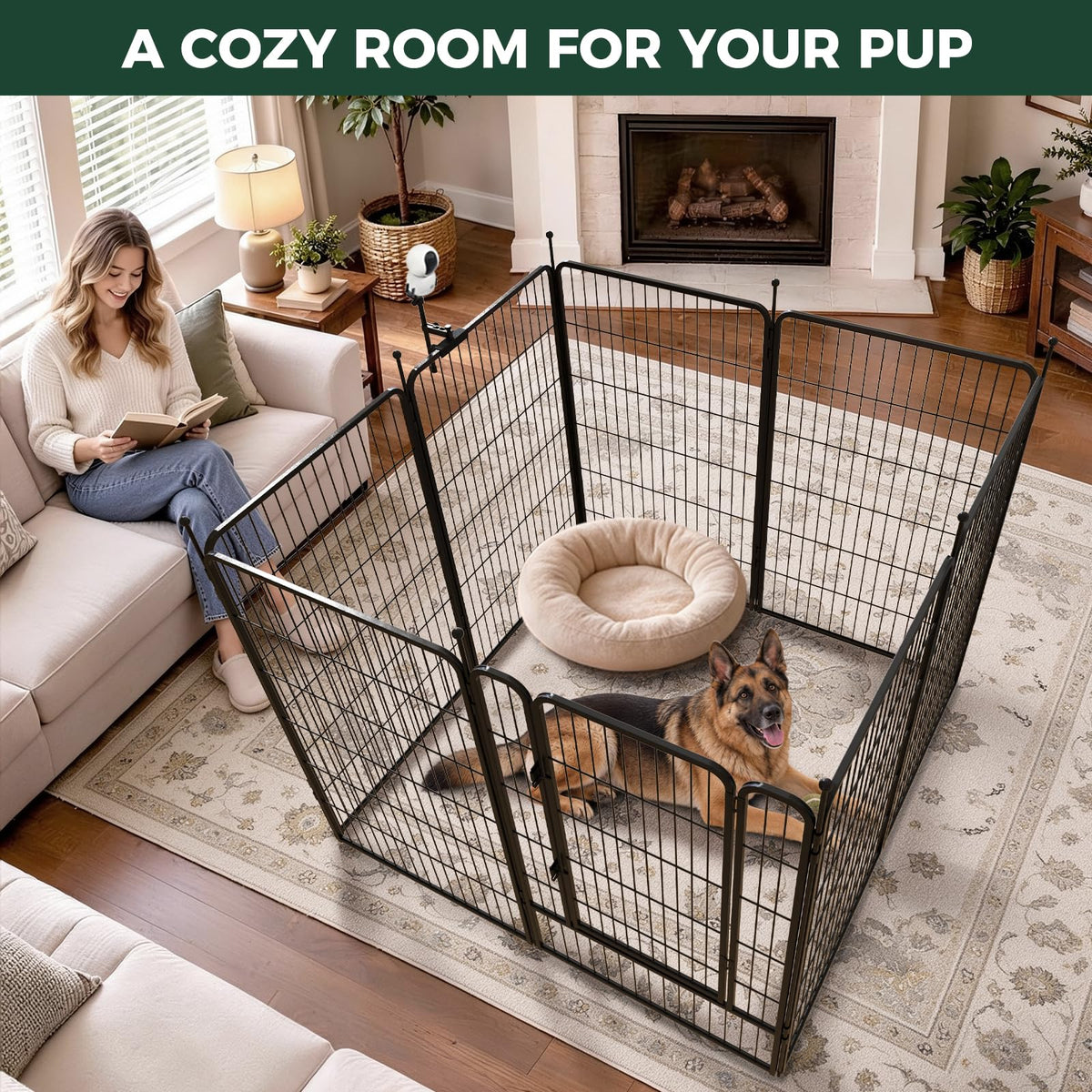 Rollick Dog Playpen with Camera Mount (Black / 45"H)