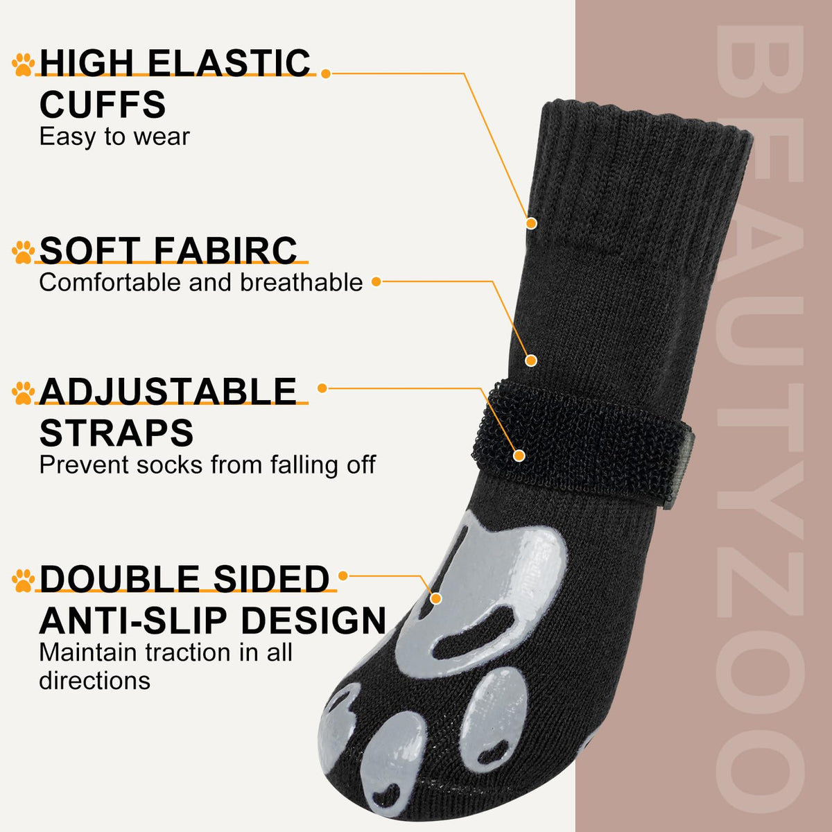 Dog Socks to Prevent Licking Paws Double Sided Grip Traction (Black(Paw) / XL(3.1"-3.5" W | Pack of 4))