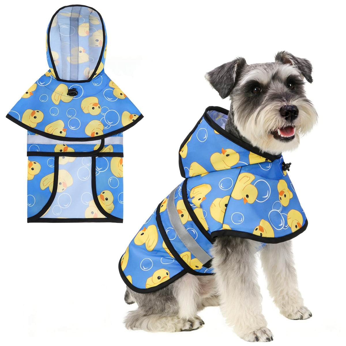 Dog Raincoat Hooded Slicker Poncho with Leash Hole (M:15-20lbs / Yellow Duck)