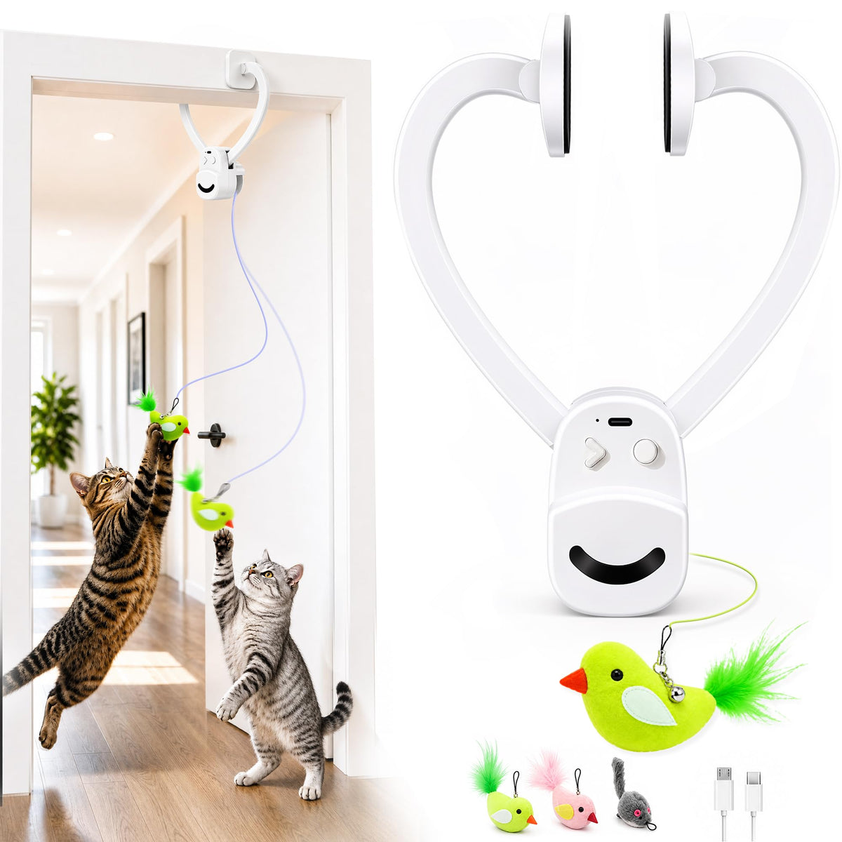 Interactive Doorway Cat Toy (White)