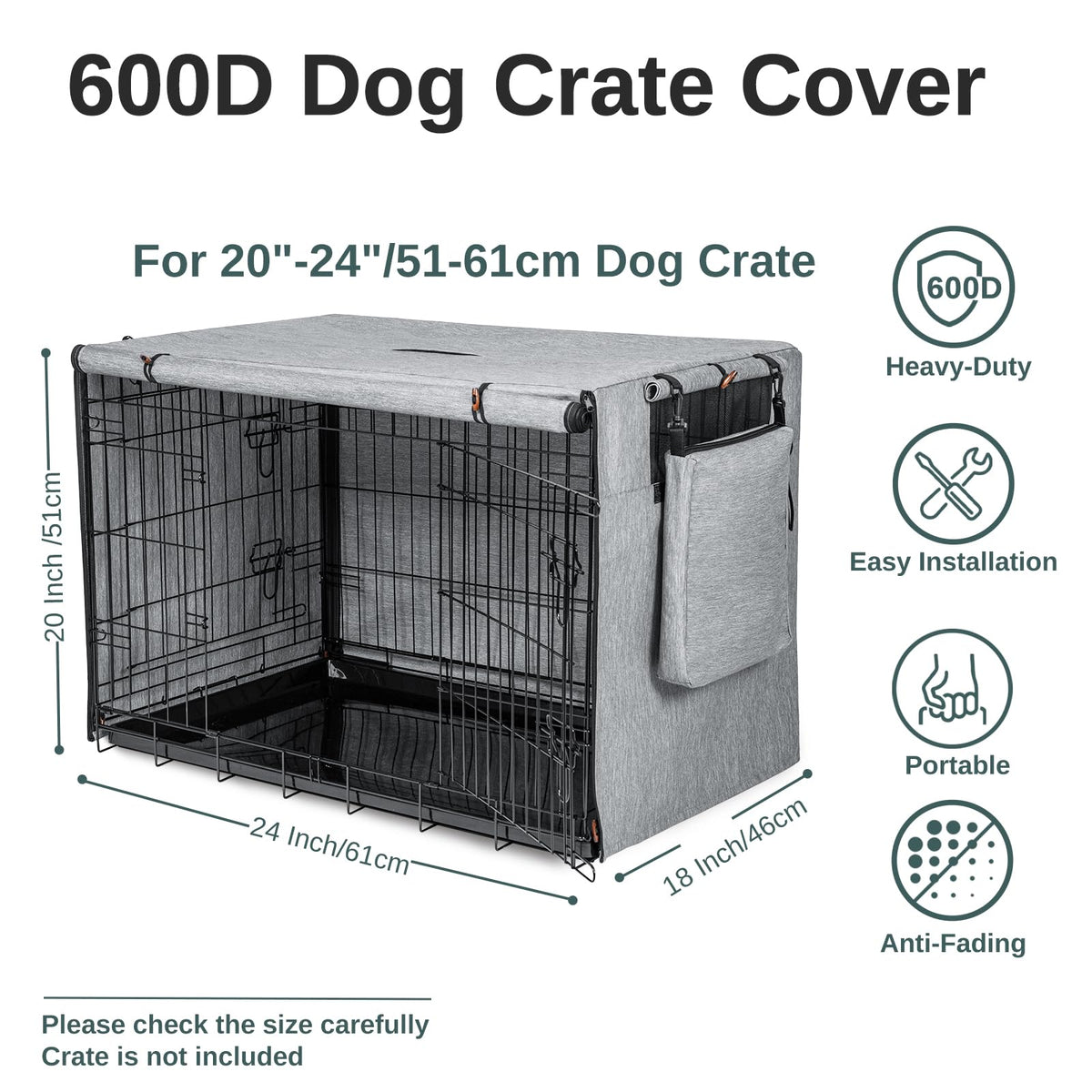 Dog Crate Cover 24 in (Gray / 24.0"L x 18.0"W x 20.0"H)