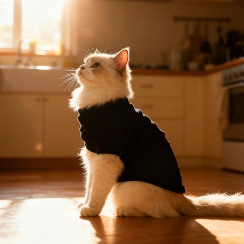 Cat Sweater Warm Fleece Pet Clothes for Cats Only (Solid Black / Medium)