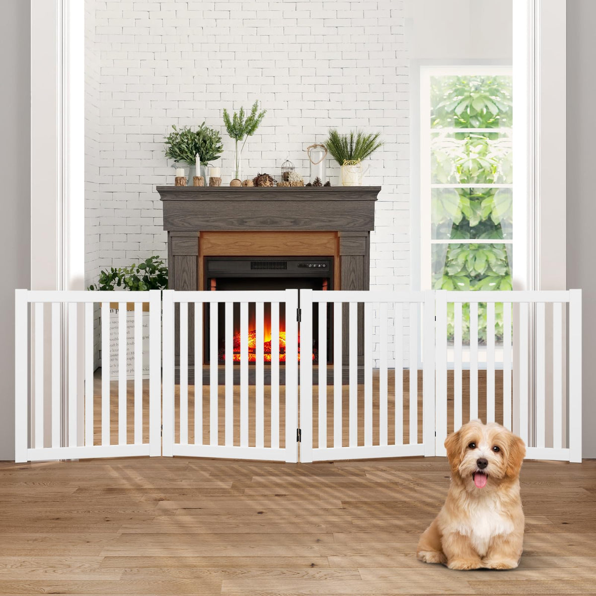 Wooden Freestanding Dog Gate (White / 4 Panel 80" Wide)
