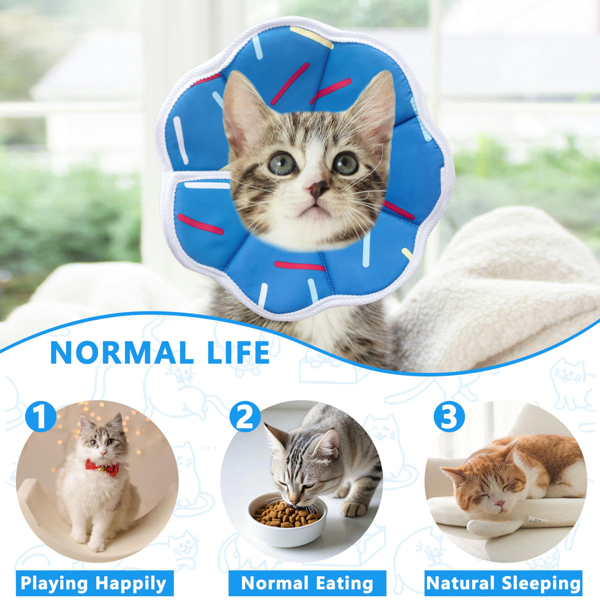 Soft Adjustable Cat Cone Collar (Blue Stripe / X-Small)